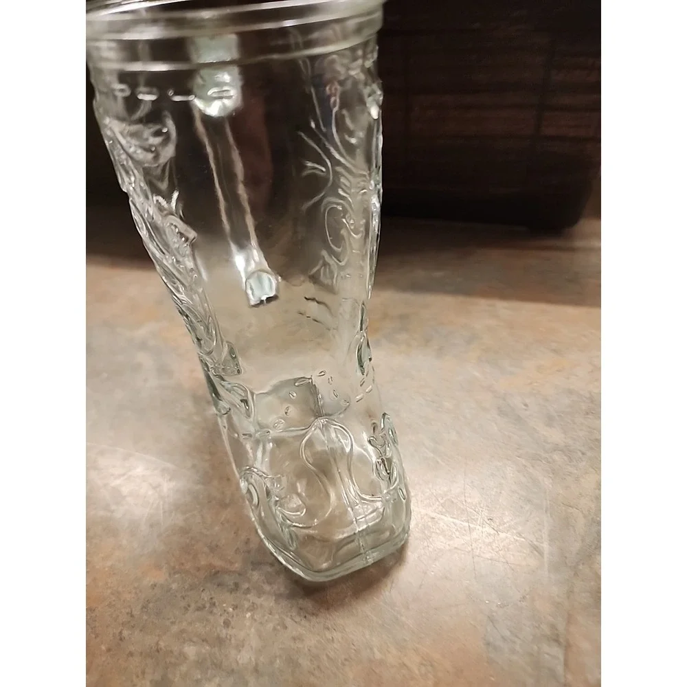 Vintage Libbey Clear Cowboy Boot Drinking Glass Mug Embossed Western Design/S28
